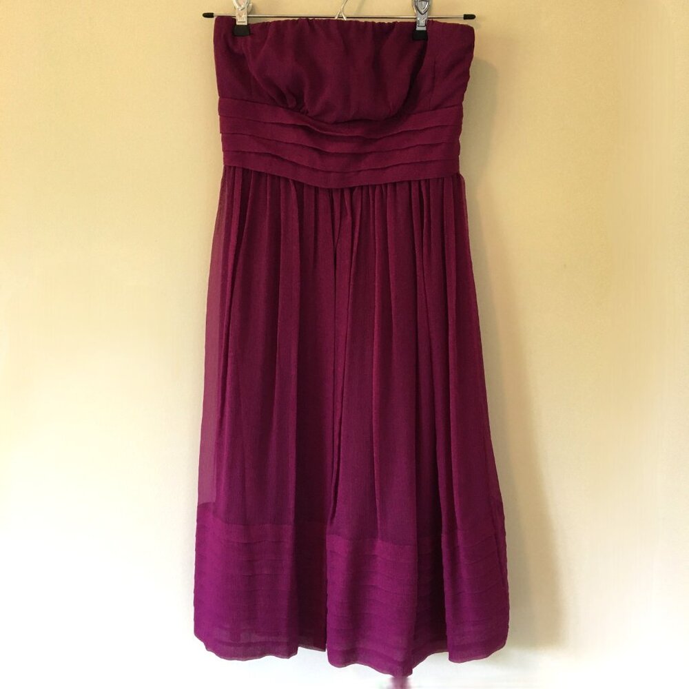 J. Crew Strapless Cocktail Dress in Silk Chiffon, Spiced Wine, Size 0P